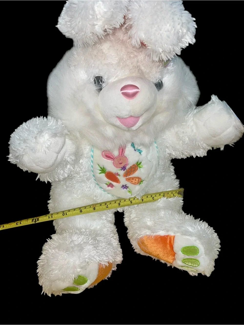 Vintage Hoppy Hopster White Easter Bunny Plush with Carrot Bib 24”
